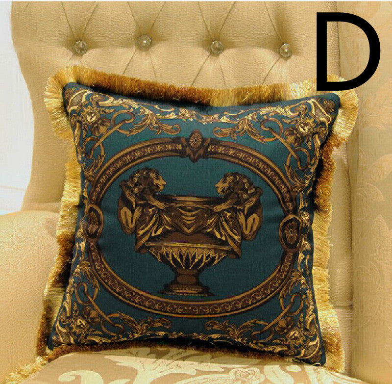 HKM-262419 Fringed Gold Velvet Cushion Cover with Tassel Detail