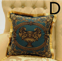 HKM-262419 Fringed Gold Velvet Cushion Cover with Tassel Detail