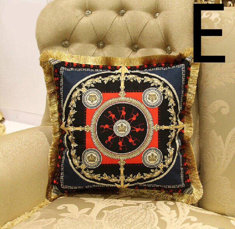 HKM-262419 Fringed Gold Velvet Cushion Cover with Tassel Detail