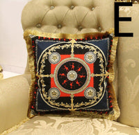HKM-262419 Fringed Gold Velvet Cushion Cover with Tassel Detail