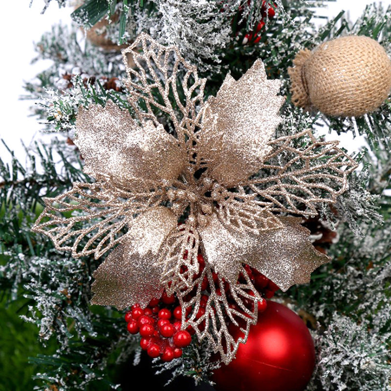 HKM-262547 Glitter Artificial Christmas Flowers for Tree and Home Decorations, 11cm Xmas Ornaments