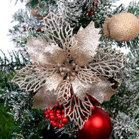 HKM-262547 Glitter Artificial Christmas Flowers for Tree and Home Decorations, 11cm Xmas Ornaments