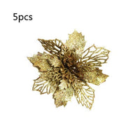 HKM-262547 Glitter Artificial Christmas Flowers for Tree and Home Decorations, 11cm Xmas Ornaments