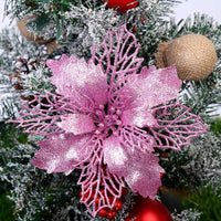 HKM-262547 Glitter Artificial Christmas Flowers for Tree and Home Decorations, 11cm Xmas Ornaments