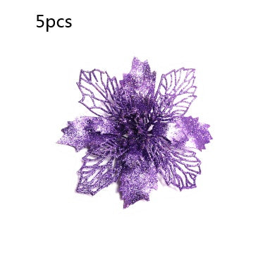 HKM-262547 Glitter Artificial Christmas Flowers for Tree and Home Decorations, 11cm Xmas Ornaments