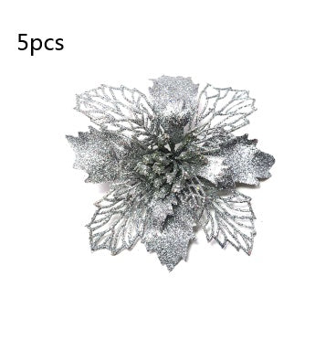 HKM-262547 Glitter Artificial Christmas Flowers for Tree and Home Decorations, 11cm Xmas Ornaments