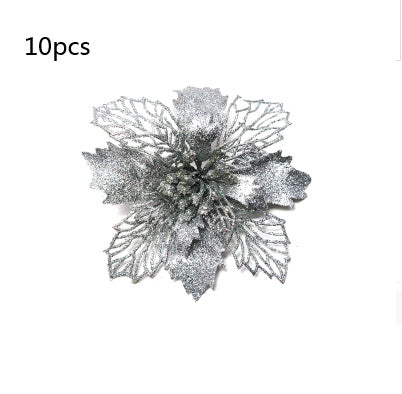 HKM-262547 Glitter Artificial Christmas Flowers for Tree and Home Decorations, 11cm Xmas Ornaments