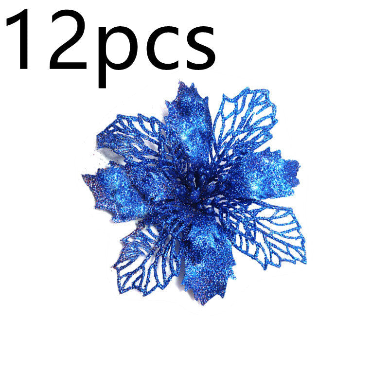 HKM-262547 Glitter Artificial Christmas Flowers for Tree and Home Decorations, 11cm Xmas Ornaments