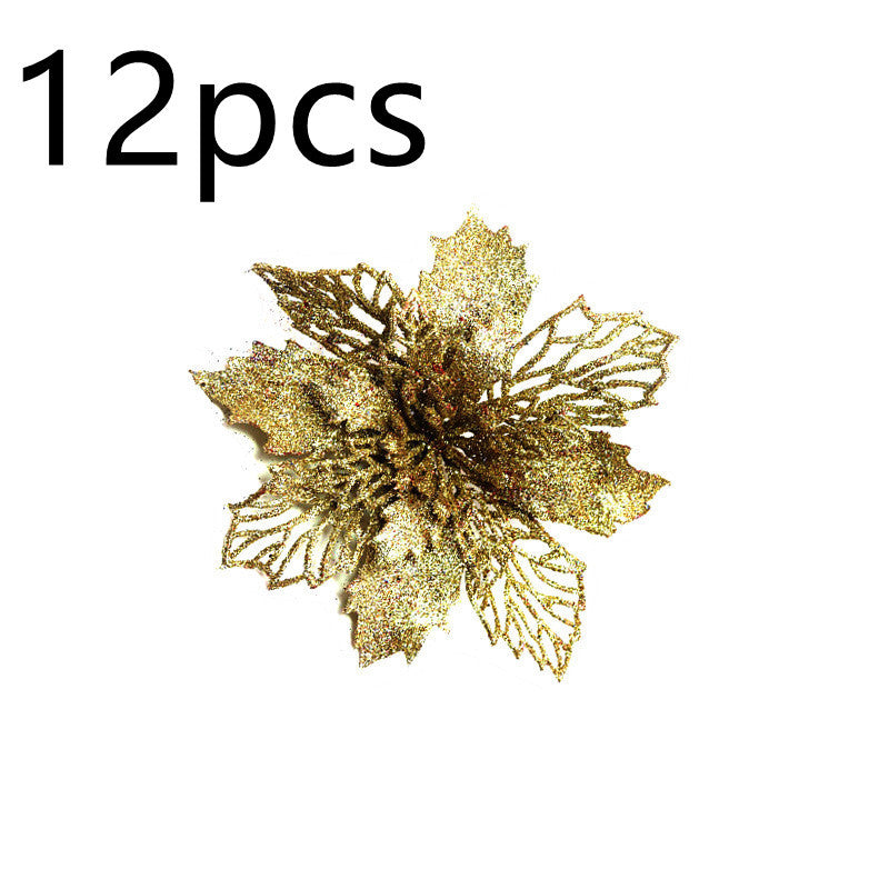 HKM-262547 Glitter Artificial Christmas Flowers for Tree and Home Decorations, 11cm Xmas Ornaments