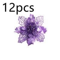 HKM-262547 Glitter Artificial Christmas Flowers for Tree and Home Decorations, 11cm Xmas Ornaments