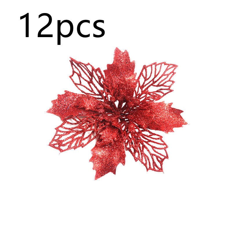 HKM-262547 Glitter Artificial Christmas Flowers for Tree and Home Decorations, 11cm Xmas Ornaments