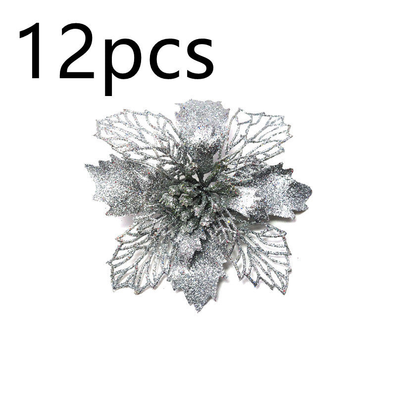 HKM-262547 Glitter Artificial Christmas Flowers for Tree and Home Decorations, 11cm Xmas Ornaments