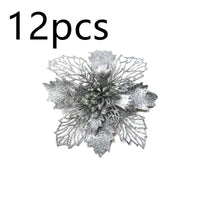 HKM-262547 Glitter Artificial Christmas Flowers for Tree and Home Decorations, 11cm Xmas Ornaments
