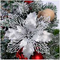 HKM-262547 Glitter Artificial Christmas Flowers for Tree and Home Decorations, 11cm Xmas Ornaments