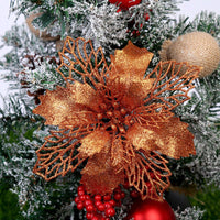 HKM-262547 Glitter Artificial Christmas Flowers for Tree and Home Decorations, 11cm Xmas Ornaments