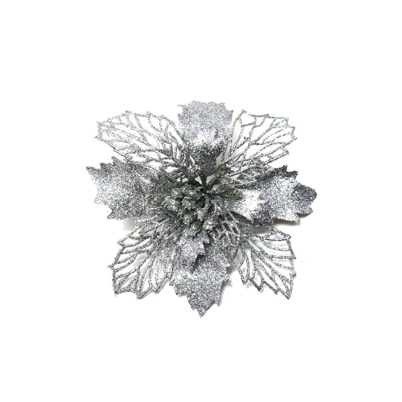 HKM-262547 Glitter Artificial Christmas Flowers for Tree and Home Decorations, 11cm Xmas Ornaments