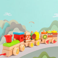 HKM-262675 Wooden 3D Fruit Train Puzzle for Kids - Educational DIY Toy with Geometric Blocks, Ages 2-4