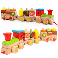 HKM-262675 Wooden 3D Fruit Train Puzzle for Kids - Educational DIY Toy with Geometric Blocks, Ages 2-4