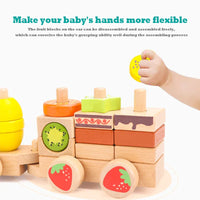 HKM-262675 Wooden 3D Fruit Train Puzzle for Kids - Educational DIY Toy with Geometric Blocks, Ages 2-4