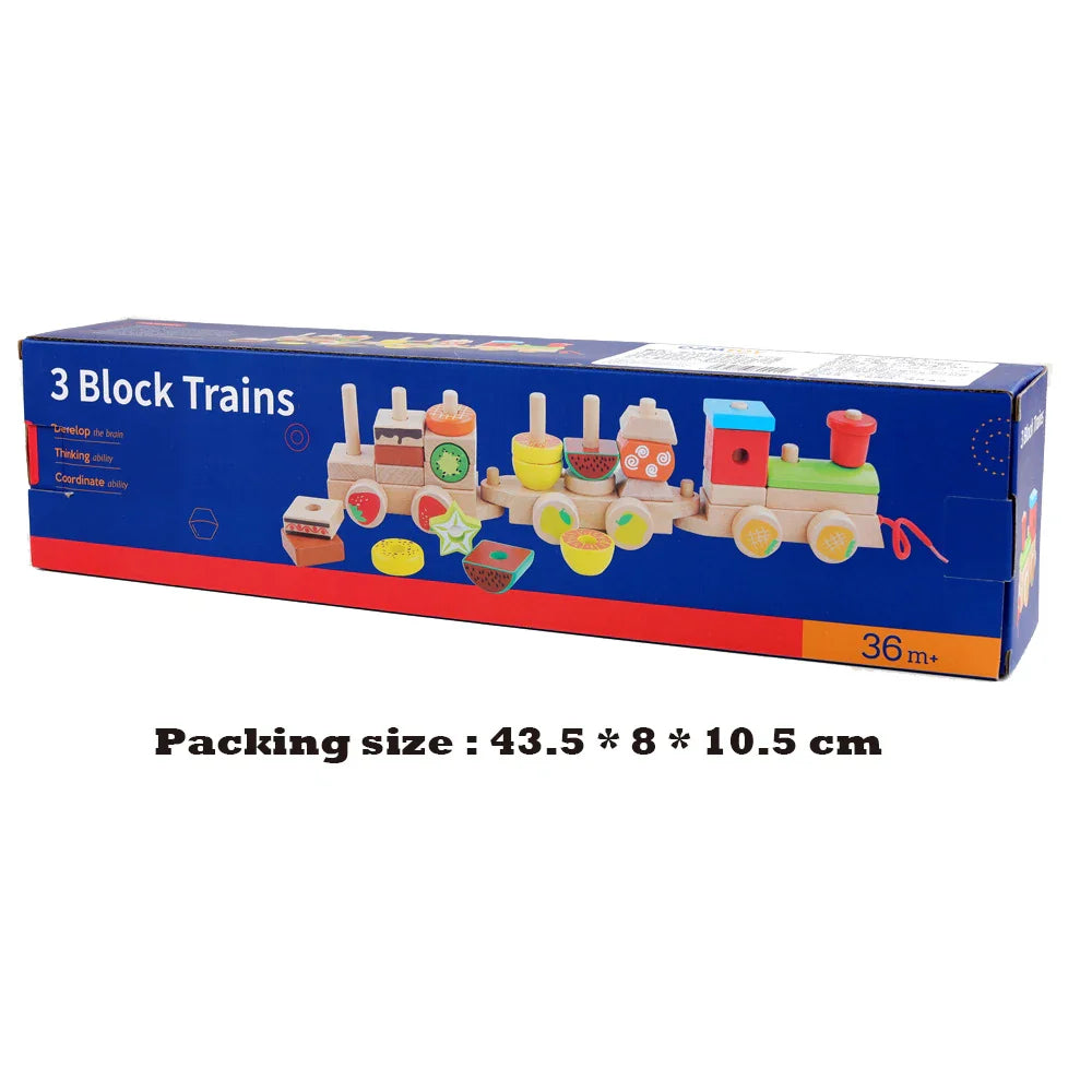 HKM-262675 Wooden 3D Fruit Train Puzzle for Kids - Educational DIY Toy with Geometric Blocks, Ages 2-4