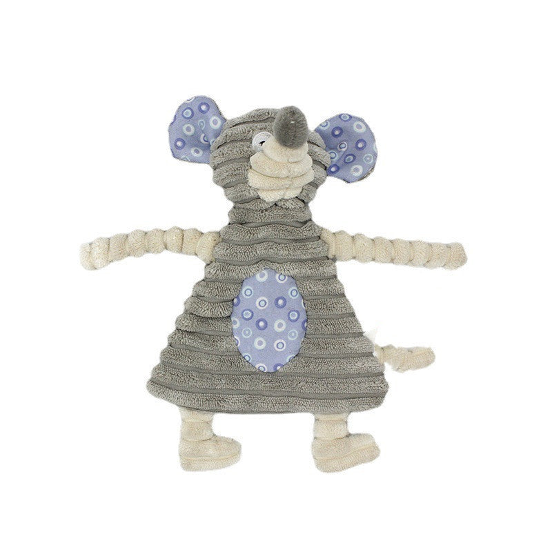 HKM-262739 Corduroy Molar Pet Toy with Ringing Paper Sound - Gray Mouse & Brown Rabbit Design