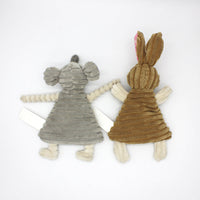 HKM-262739 Corduroy Molar Pet Toy with Ringing Paper Sound - Gray Mouse & Brown Rabbit Design