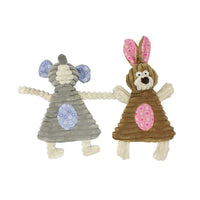 HKM-262739 Corduroy Molar Pet Toy with Ringing Paper Sound - Gray Mouse & Brown Rabbit Design