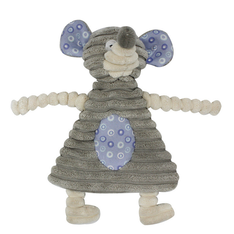 HKM-262739 Corduroy Molar Pet Toy with Ringing Paper Sound - Gray Mouse & Brown Rabbit Design
