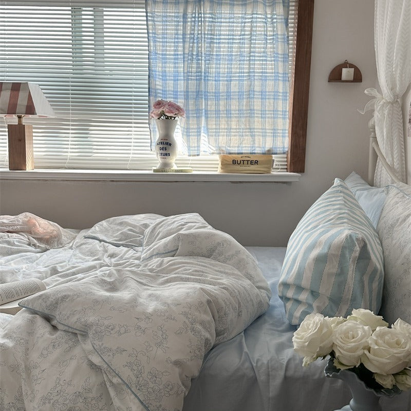 HKM-263251 Cotton Four-Piece Bedding Set with Heartbreaking Flower Design, Multiple Sizes Available