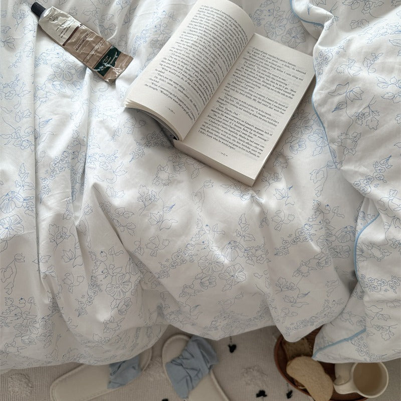 HKM-263251 Cotton Four-Piece Bedding Set with Heartbreaking Flower Design, Multiple Sizes Available