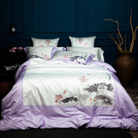 HKM-263251 Solid Color Long-Staple Cotton Bedding Set with Embroidery Accents