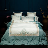 HKM-263251 Solid Color Long-Staple Cotton Bedding Set with Embroidery Accents