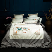 HKM-263251 Solid Color Long-Staple Cotton Bedding Set with Embroidery Accents