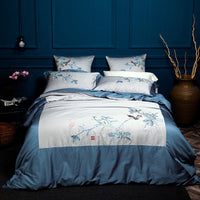 HKM-263251 Solid Color Long-Staple Cotton Bedding Set with Embroidery Accents