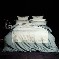 HKM-263251 Solid Color Long-Staple Cotton Bedding Set with Embroidery Accents