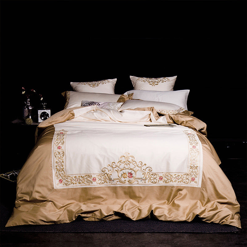 HKM-263251 Solid Color Long-Staple Cotton Bedding Set with Embroidery Accents