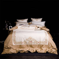 HKM-263251 Solid Color Long-Staple Cotton Bedding Set with Embroidery Accents