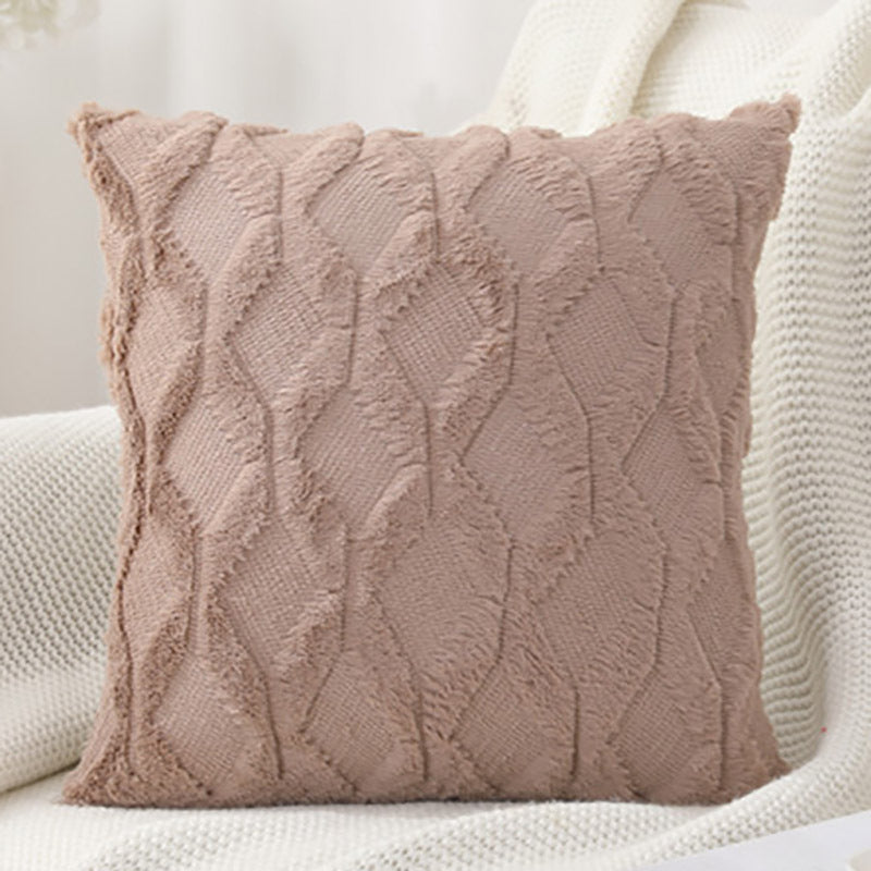 HKM-263315 Solid Color Rabbit Hair Quilted Pillow Cover - 45x45cm, Available in Khaki, Leather Powder, White, Gray