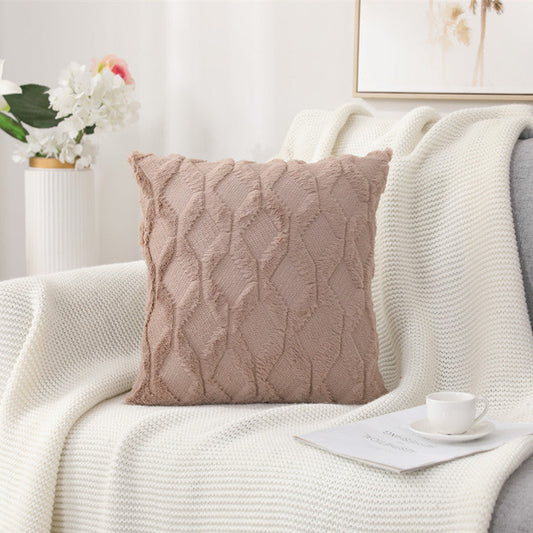 HKM-263315 Solid Color Rabbit Hair Quilted Pillow Cover - 45x45cm, Available in Khaki, Leather Powder, White, Gray