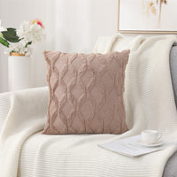 HKM-263315 Solid Color Rabbit Hair Quilted Pillow Cover - 45x45cm, Available in Khaki, Leather Powder, White, Gray