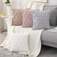 HKM-263315 Solid Color Rabbit Hair Quilted Pillow Cover - 45x45cm, Available in Khaki, Leather Powder, White, Gray
