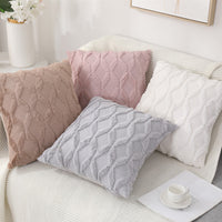 HKM-263315 Solid Color Rabbit Hair Quilted Pillow Cover - 45x45cm, Available in Khaki, Leather Powder, White, Gray