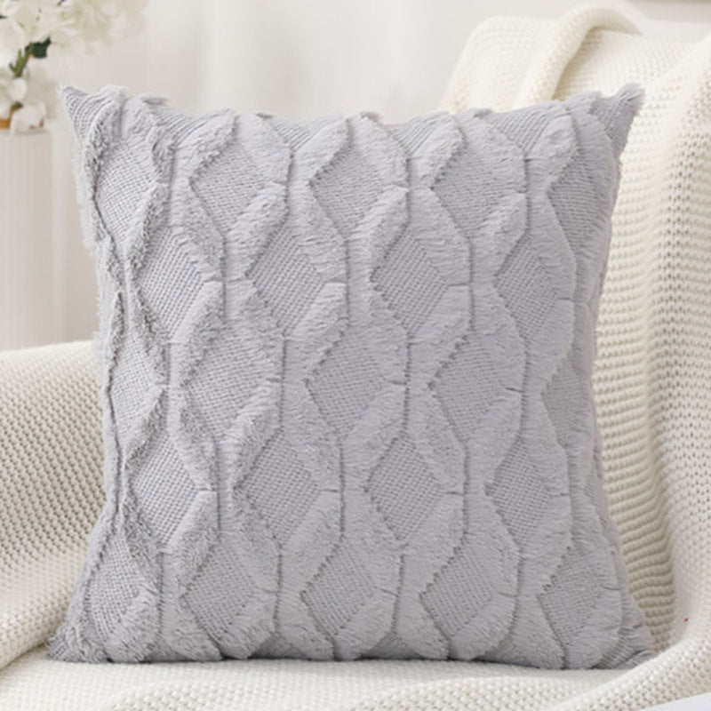 HKM-263315 Solid Color Rabbit Hair Quilted Pillow Cover - 45x45cm, Available in Khaki, Leather Powder, White, Gray