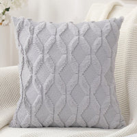 HKM-263315 Solid Color Rabbit Hair Quilted Pillow Cover - 45x45cm, Available in Khaki, Leather Powder, White, Gray