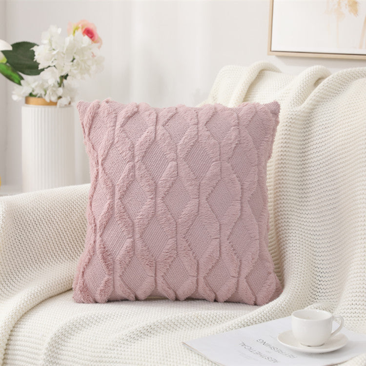 HKM-263315 Solid Color Rabbit Hair Quilted Pillow Cover - 45x45cm, Available in Khaki, Leather Powder, White, Gray