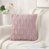 HKM-263315 Solid Color Rabbit Hair Quilted Pillow Cover - 45x45cm, Available in Khaki, Leather Powder, White, Gray
