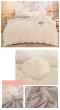 HKM-263571 Thick Warm Mink Fur Plush 4-Piece Bedding Set with Tie-Dyed Design and Rhinestone Accents