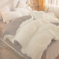 HKM-263571 Thick Warm Mink Fur Plush 4-Piece Bedding Set with Tie-Dyed Design and Rhinestone Accents