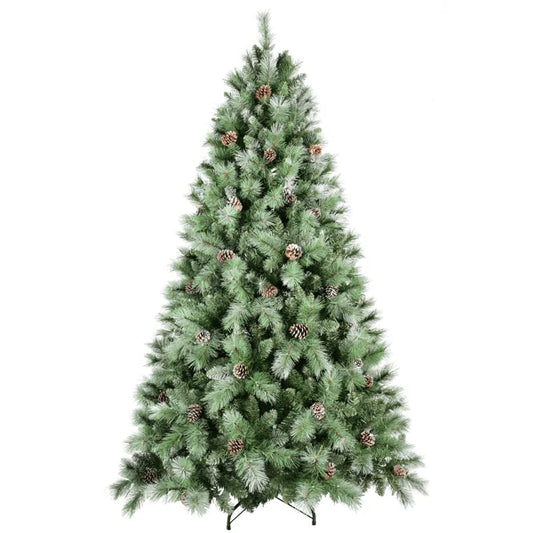 KTX-263699 7ft Artificial Christmas Tree with Mixed Branch Tips and Pine Cones - Foldable Hinged Base for Indoor Use