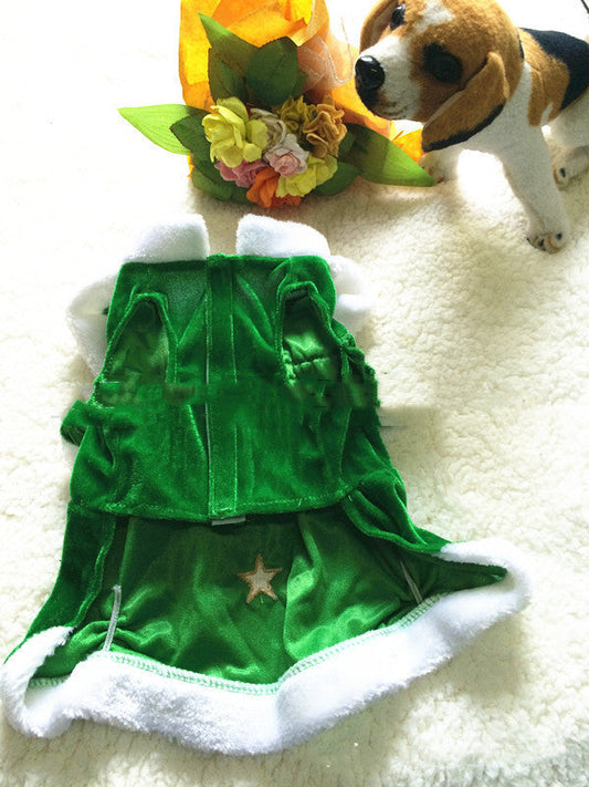 HKM-263699 Green Christmas Tree Dog Dress - Polyester Skirt for Pets, Sizes XS-XXXL